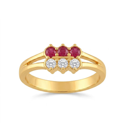 Ruby & American Diamond Gold Plated Ring for Women | Elegant Designer Ring