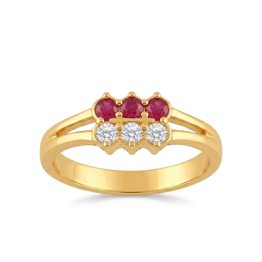 Ruby & American Diamond Gold Plated Ring for Women | Elegant Designer Ring