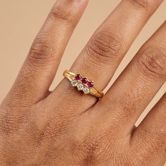 Ruby & American Diamond Gold Plated Ring for Women | Elegant Designer Ring
