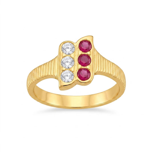 Ruby & American Diamond Gold Plated Ring for Women | Designer CZ Ring