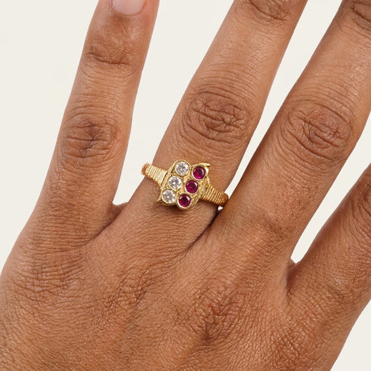 Ruby & American Diamond Gold Plated Ring for Women | Designer CZ Ring