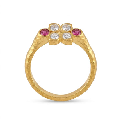 Ruby & American Diamond Gold Plated Floral Ring for Women | Elegant Designer Ring
