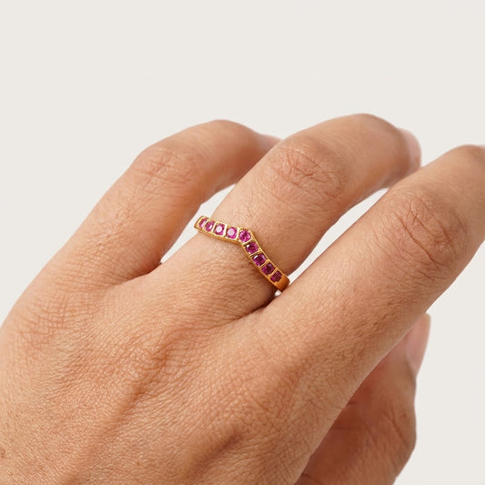 Ruby V Shape Gold Plated Ring for Women | Minimalist Designer Ring
