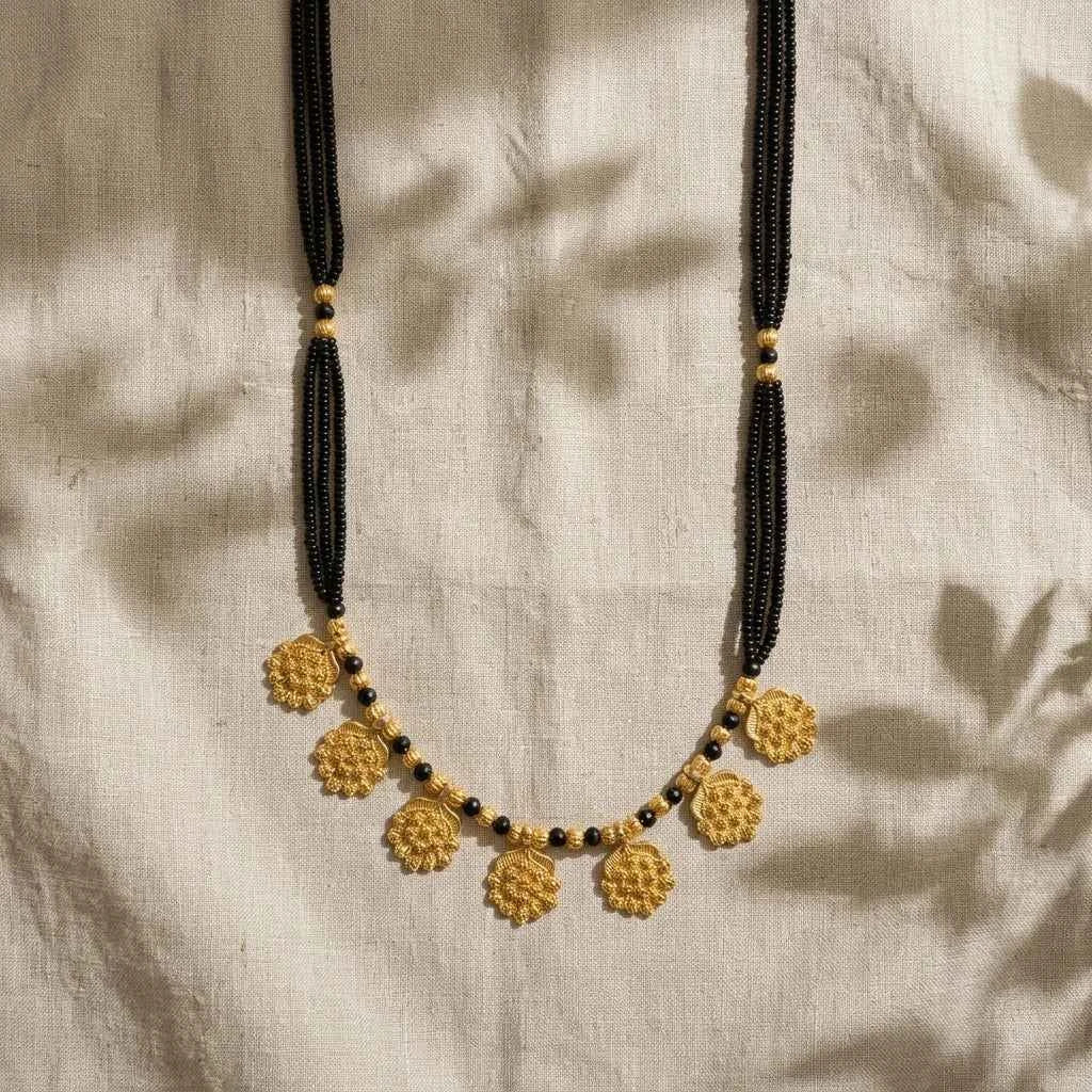 Traditional Gold Plated Floral Short Mangalsutra for Women | Black Bead Designer Mangalsutra Necklace