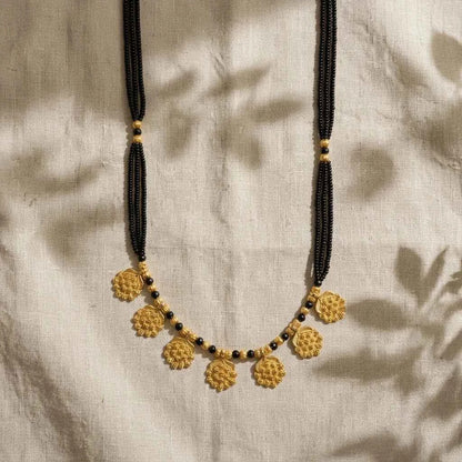 Traditional Gold Plated Floral Short Mangalsutra for Women | Black Bead Designer Mangalsutra Necklace