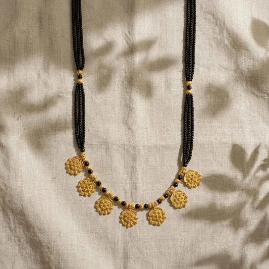 Traditional Gold Plated Floral Short Mangalsutra for Women | Black Bead Designer Mangalsutra Necklace