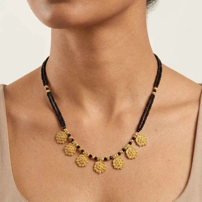 Traditional Gold Plated Floral Short Mangalsutra for Women | Black Bead Designer Mangalsutra Necklace