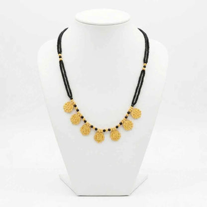 Traditional Gold Plated Floral Short Mangalsutra for Women | Black Bead Designer Mangalsutra Necklace