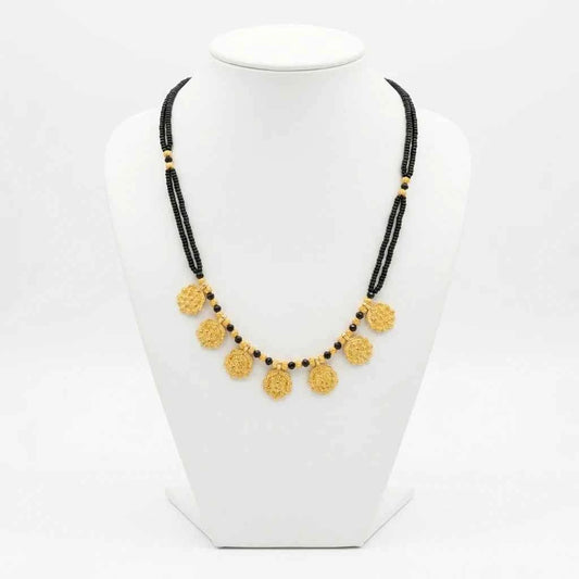 Traditional Gold Plated Floral Short Mangalsutra for Women | Black Bead Designer Mangalsutra Necklace