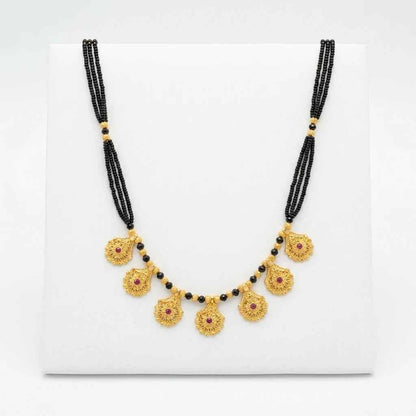 Traditional Gold Plated Floral Short Mangalsutra for Women | Black Bead Designer Mangalsutra Necklace