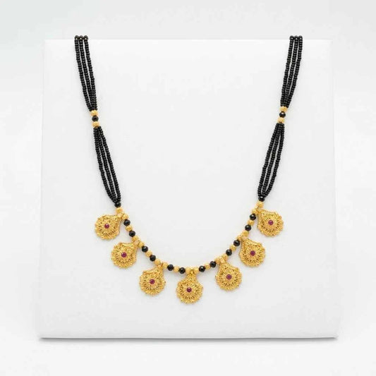 Traditional Gold Plated Floral Short Mangalsutra for Women | Black Bead Designer Mangalsutra Necklace