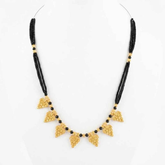 Traditional Gold Plated Leaf Short Mangalsutra for Women | Black Bead Designer Mangalsutra Necklace