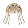 Multicolor Pearl and Stone Bridal Hair Comb with Hanging Chains