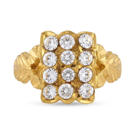 American Diamond Gold Plated Ring for Women | Square Designer CZ Ring