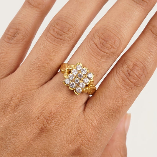 American Diamond Gold Plated Ring for Women | Square Designer CZ Ring