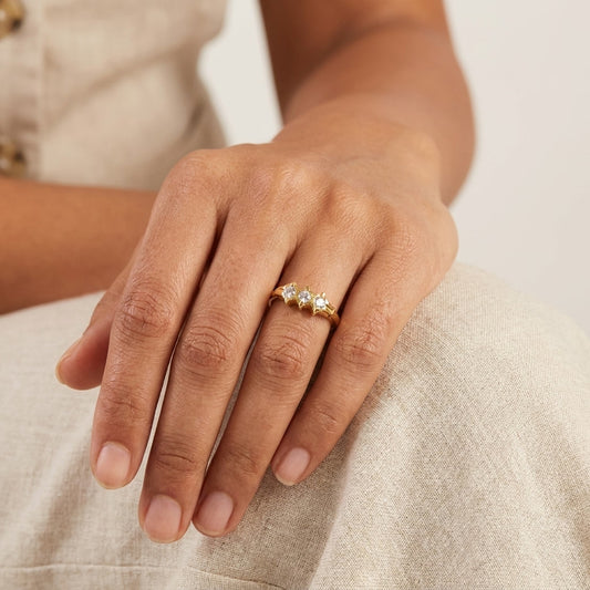 American Diamond Gold Plated Ring for Women | Elegant Three Stone Ring