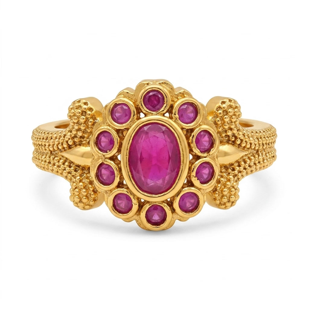 ruby floral gold plated statement ring for women | premium designer ring