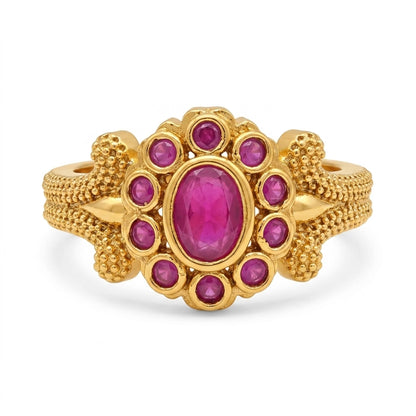 Ruby Floral Gold Plated Statement Ring for Women | Premium Designer Ring