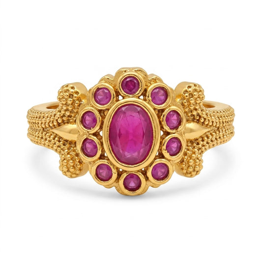 Ruby Floral Gold Plated Statement Ring for Women | Premium Designer Ring