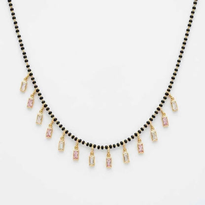 White Stone Short Lacha Mangalsutra Necklace for Women | Gold Plated Black Bead CZ Mangalsutra