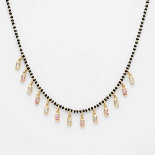 White Stone Short Lacha Mangalsutra Necklace for Women | Gold Plated Black Bead CZ Mangalsutra