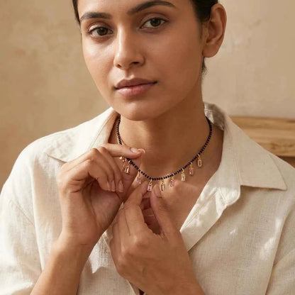 White Stone Short Lacha Mangalsutra Necklace for Women | Gold Plated Black Bead CZ Mangalsutra