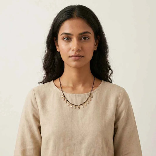 White Stone Short Lacha Mangalsutra Necklace for Women | Gold Plated Black Bead CZ Mangalsutra