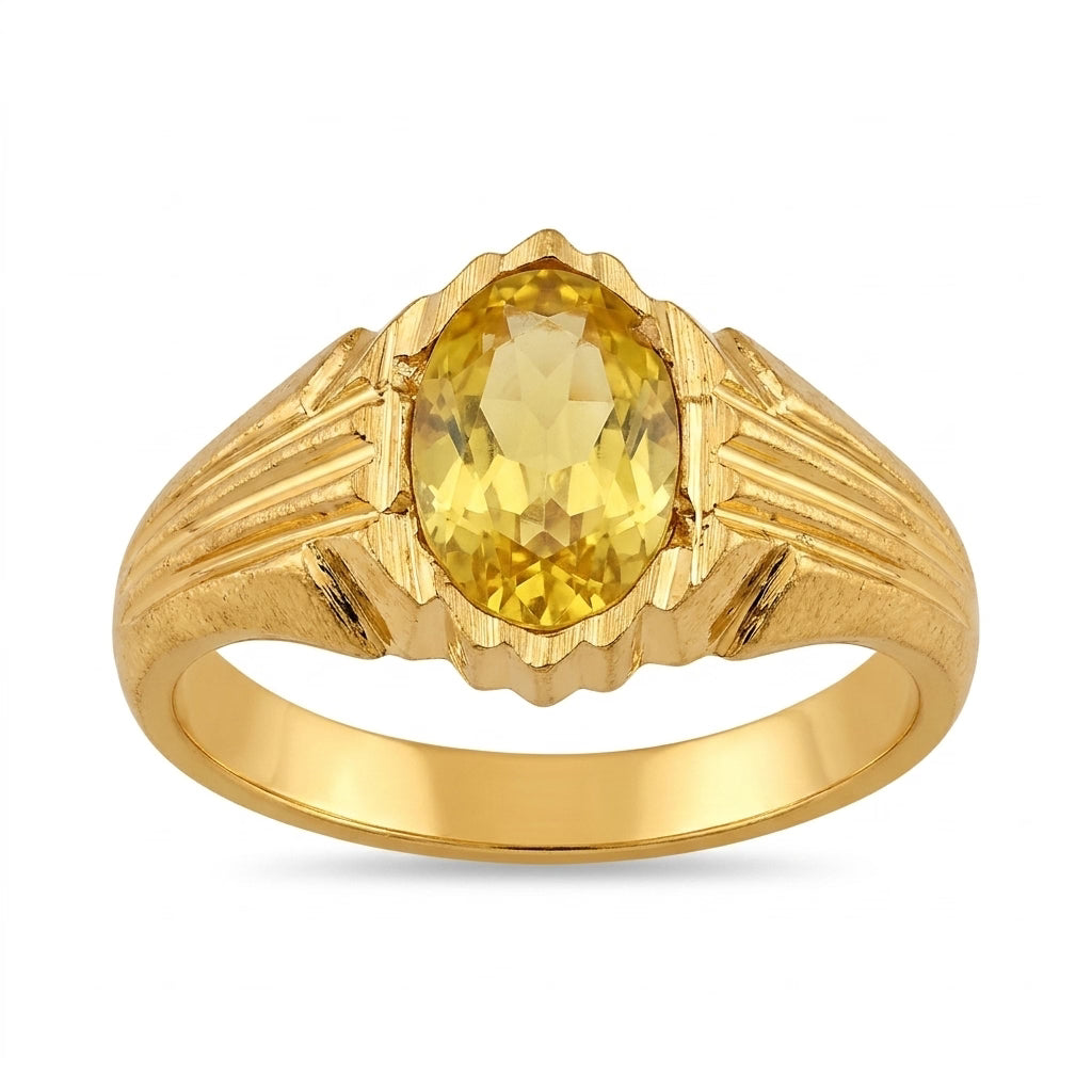 yellow stone gold plated ring for men | classic designer statement ring