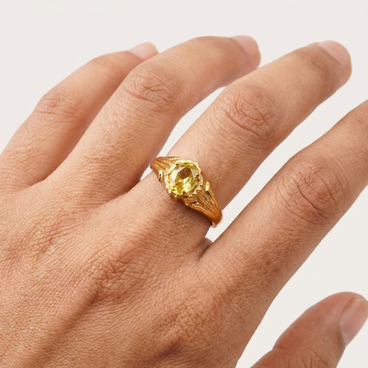 Yellow Stone Gold Plated Ring for Men | Classic Designer Statement Ring